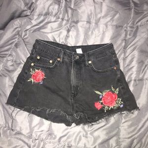 Rose Embroidered Jean Shorts